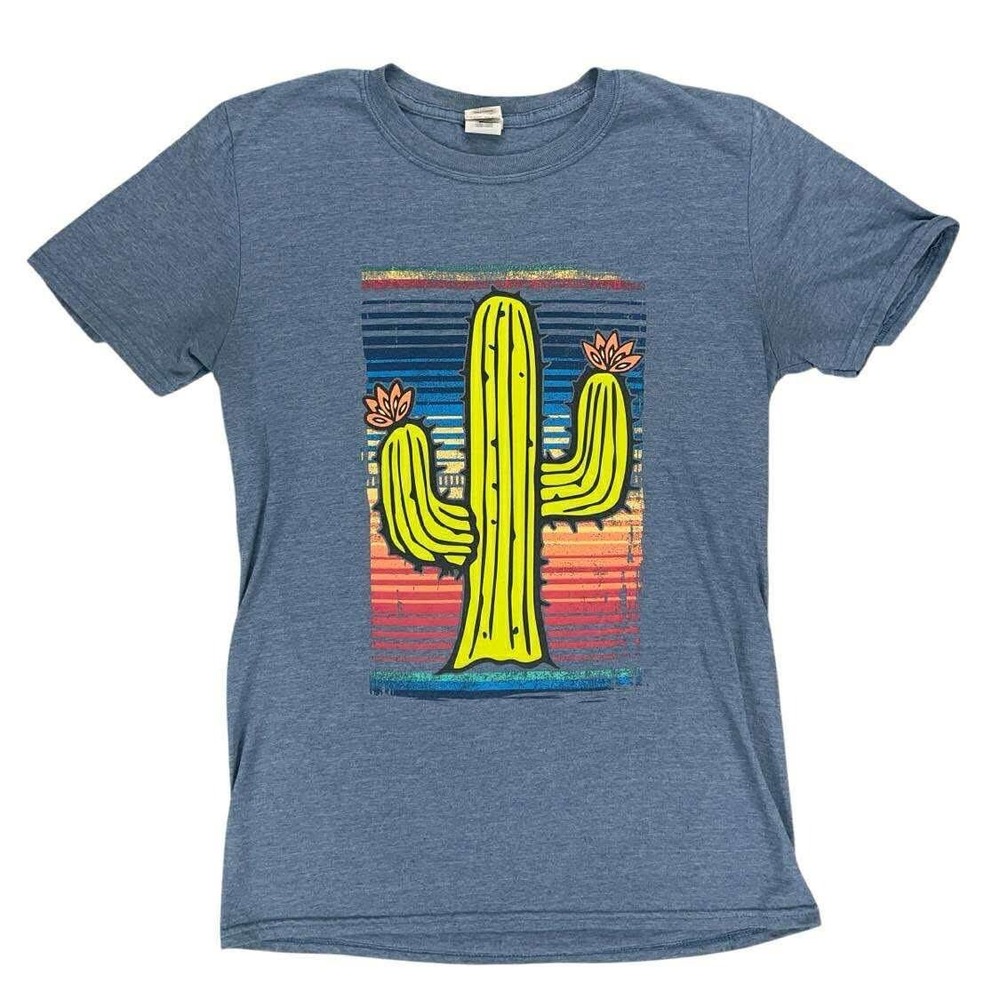 Gildan Softstyle Heather Blue‎ Cactus Graphic T Shirt Westerncore Small Mens EUC